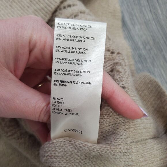 Free People Sweater Medium Delicate Pointelle Knit Wool Alpaca Feminine V Neck - Picture 7 of 8